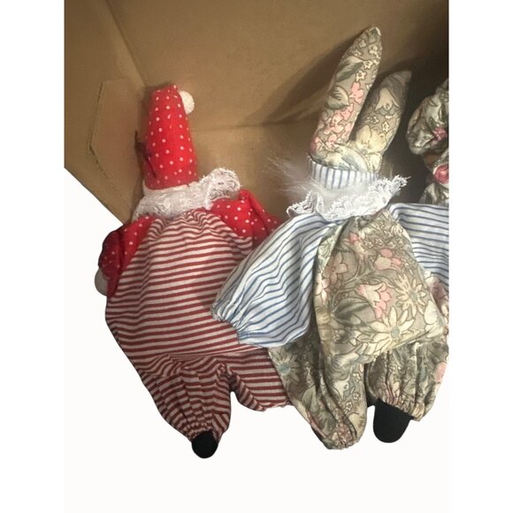 Vintage Clown & Rabbit Doll Set Handmade Fabric Porcelain Faces sand filled vtg - Picture 6 of 8